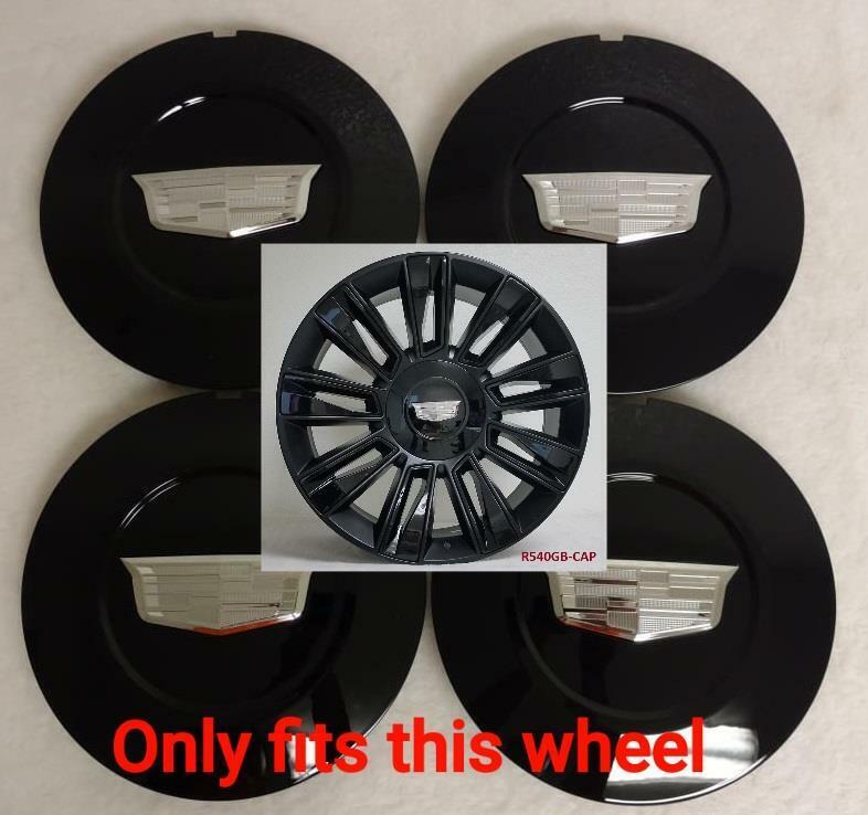 CENTER CAPS FOR CADILLAC ESCALADE PLATINUM 2015 & UP GLOSS BLACK (4 PIECES)